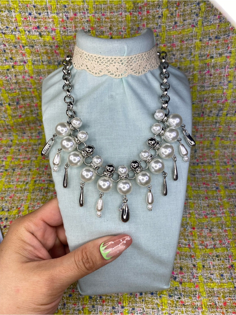 AA great Silver Pearl Drop Statement Necklace - Women's Jewelry